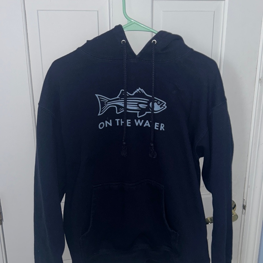 "On the water" navy hoodie size L
